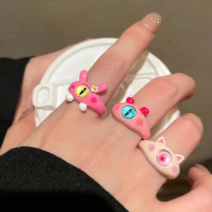 Black Cat Monster Ring Women Acrylic Big Eye Cartoon Couple Jewelry 2026 Trendy Accessory