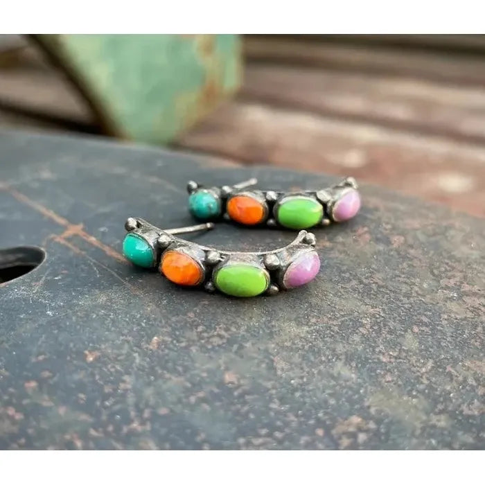 Bohemian Vintage Colored Gemstone Drop Earrings Zinc Alloy Women's Jewelry