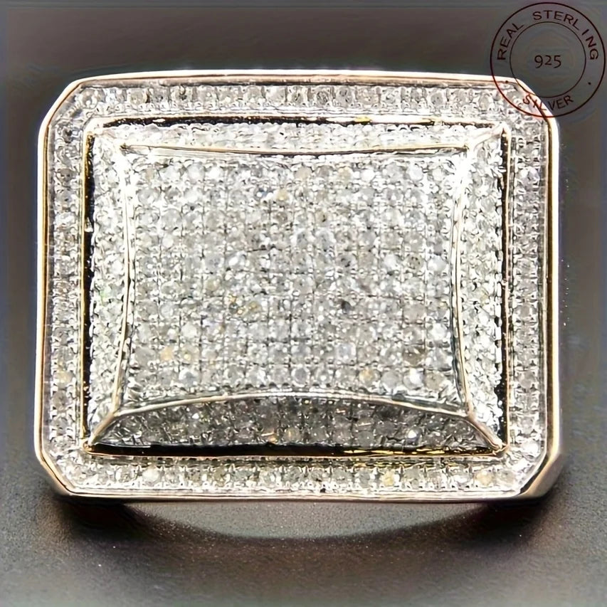 2025 Bling Huge 925 Sterling Silver Iced Out Hip Hop Ring for Men – Square Cut Zircon