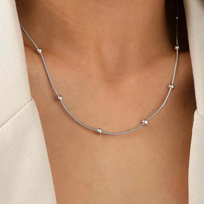 Stainless Steel Round Bead Choker Necklace & Bracelet Set for Women Gold Snake Chain Jewelry