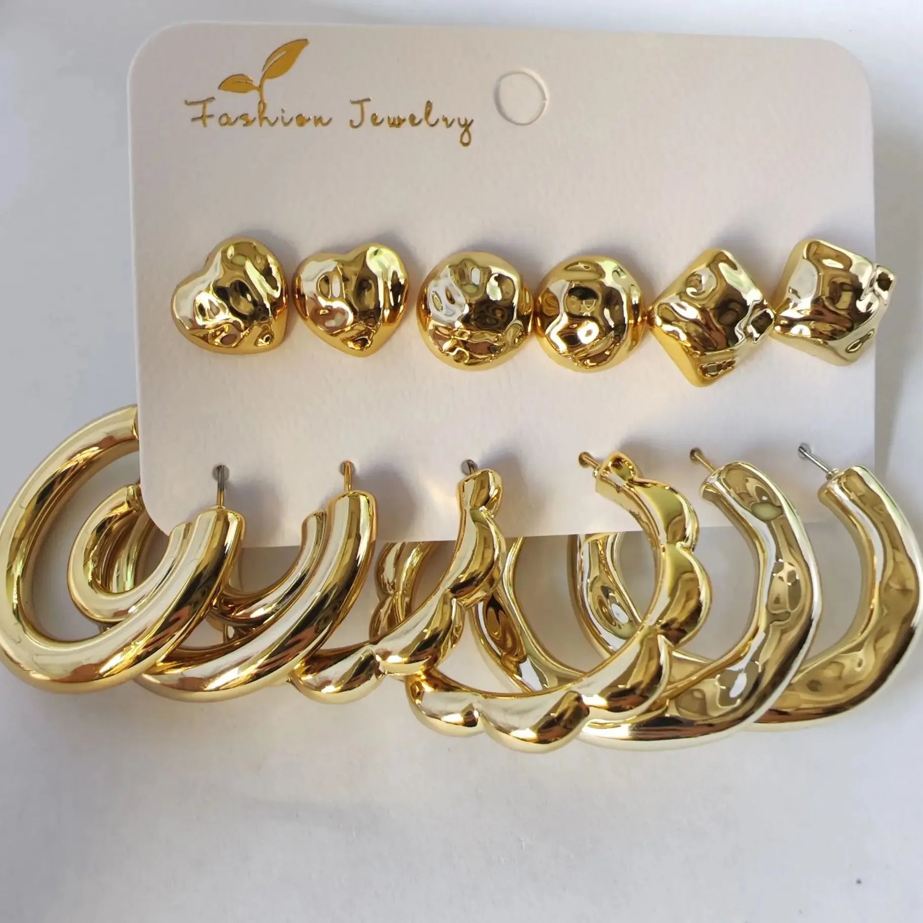 12Pcs Vintage Gold Geometric Water Drop C-Earrings Tungsten Zinc Alloy