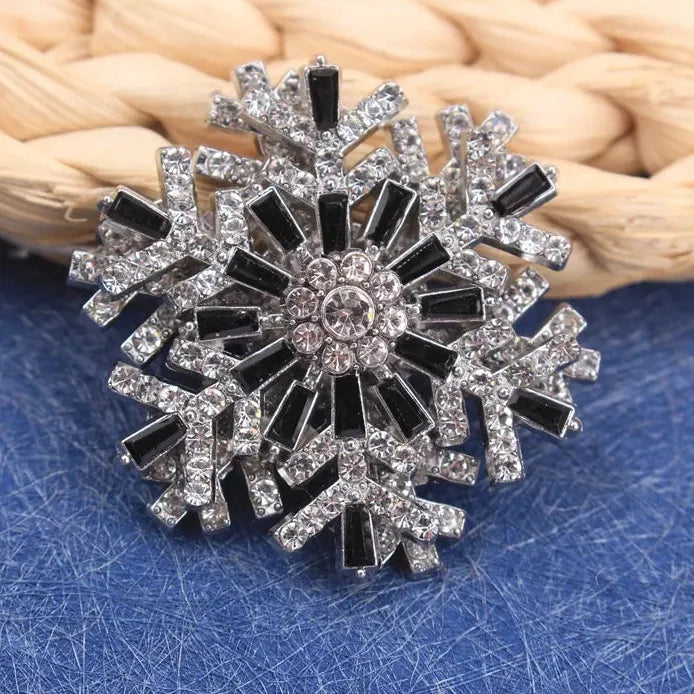 Double Turn Snowflake Brooch Pin with 6 Color Rhinestones for Women