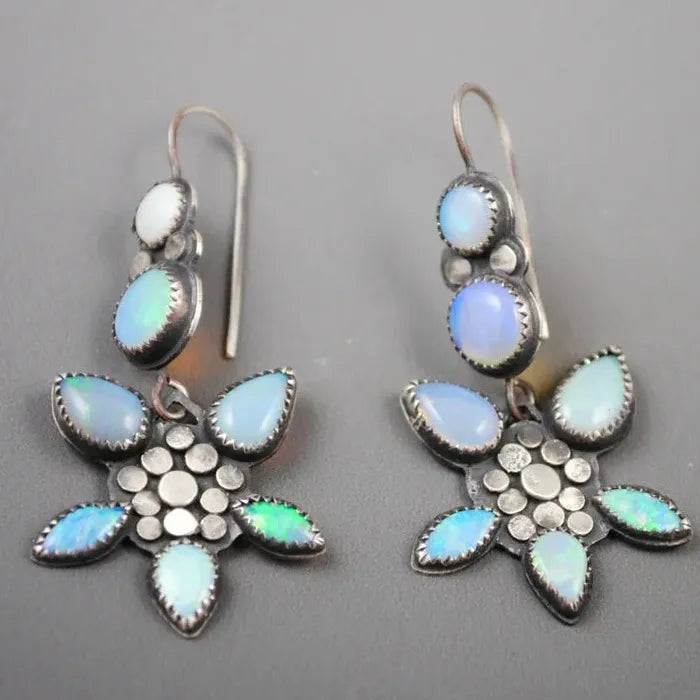 Bohemian Long Drop Earrings Set Zinc Alloy Imitation Moonstone Retro Ethnic Gift