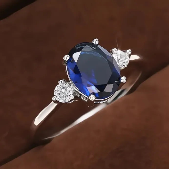 Noble Blue Cubic Zirconia Silver Wedding Ring for Women Anniversary Gift