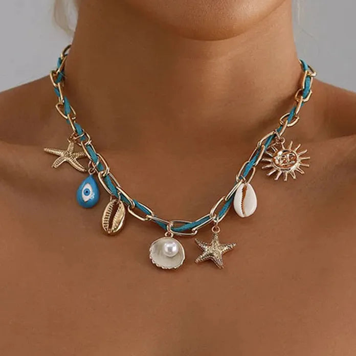 Copper Starfish Shell Pendant Necklace for Women Coastal Gift Jewelry