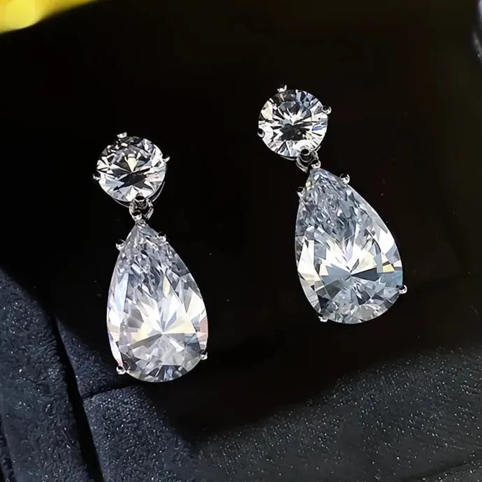 Pear Cubic Zirconia Geometric Drop Earrings Women Luxury Brass Alloy Jewelry