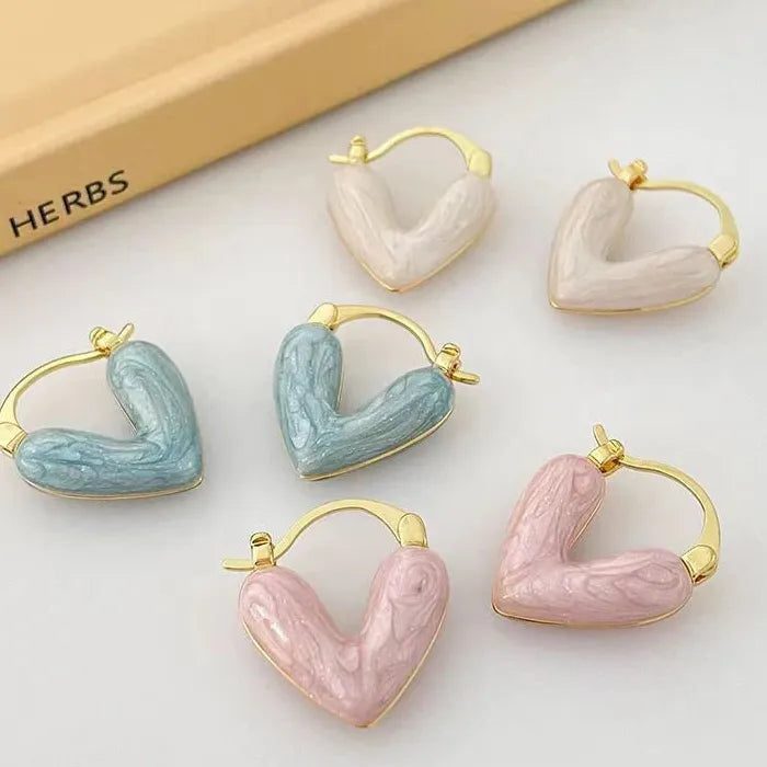 Colorful Heart Pearl Drop Earrings Zinc Alloy V-Shaped Dangle Jewelry