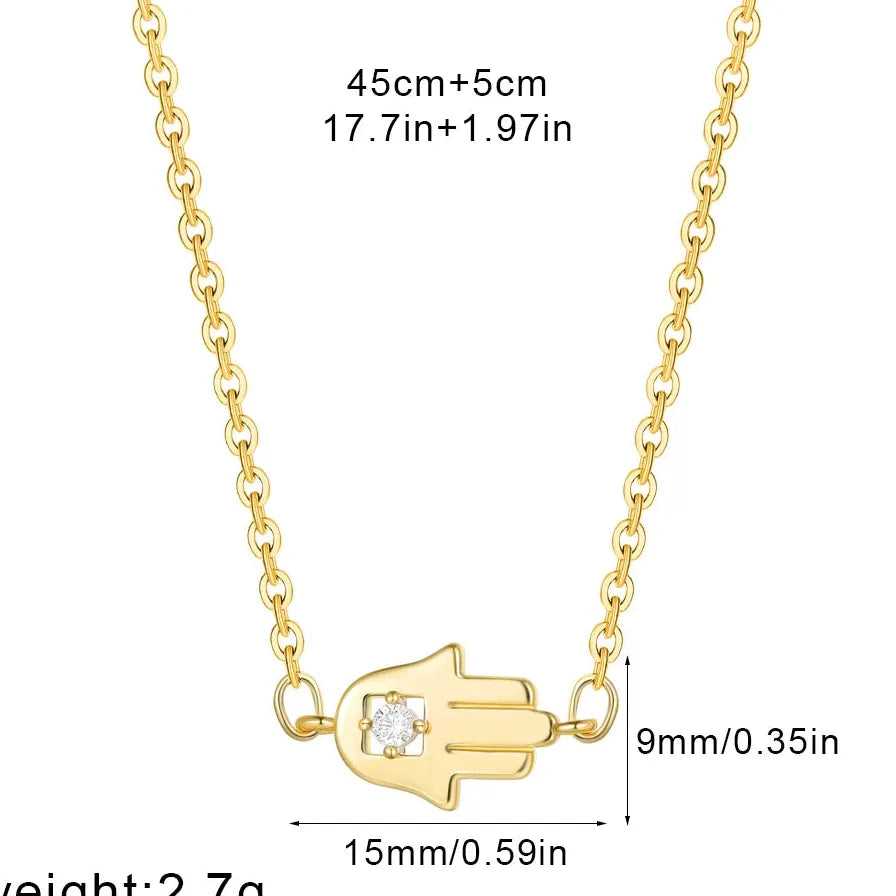 18K Gold Plated Geometric Palm Love Heart Cross Pendant Necklace CZ Charm