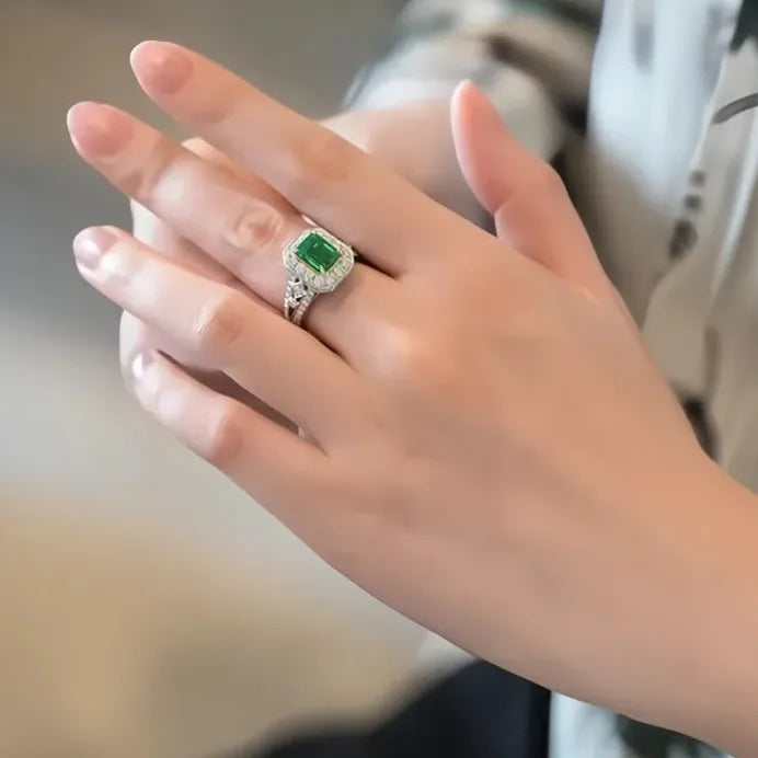 Elegant Green Cubic Zirconia Geometric Wedding Ring for Women Party Jewelry