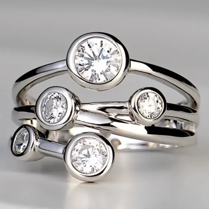 Silver Cubic Zirconia Geometric Brass Ring for Women Daily Wear Jewelry