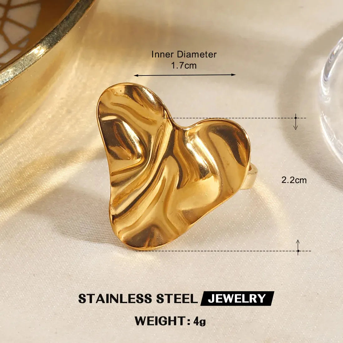 Butterfly Leaf Heart-Shaped 18K Gold Stainless Steel Ring Waterproof Gift Jewelry