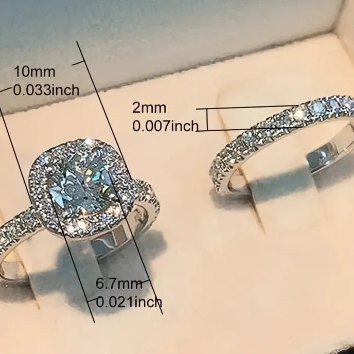 Elegant Round Square CZ Rings for Women Silver Brass Cubic Zirconia Wedding Engagement Jewelry Set