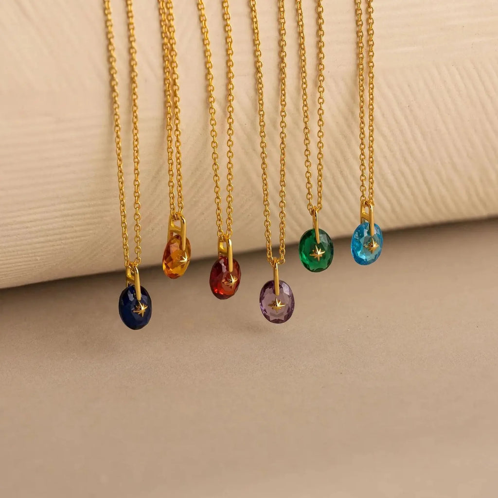 Multi-color Crystal Zircon Oval Pendant Necklace for Women Stainless Steel Jewelry