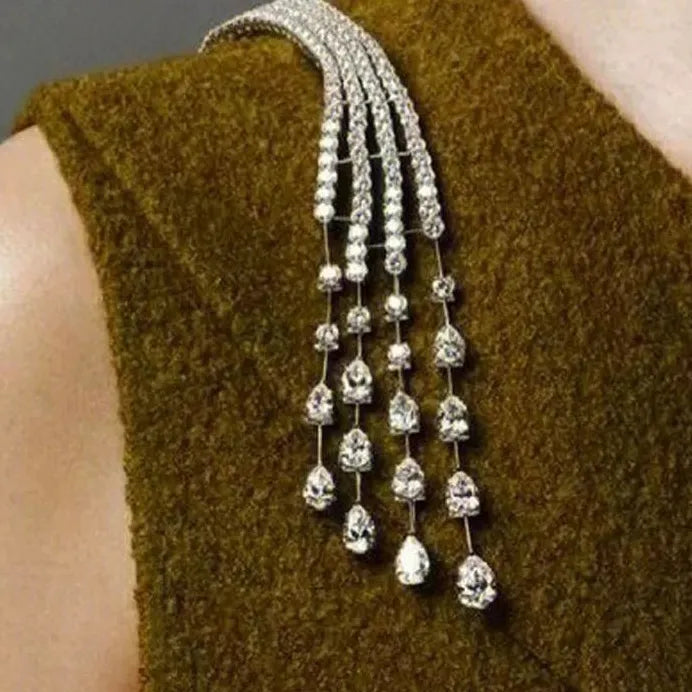 Luxury Crystal Geometric Meteor Tassel Brooch Zinc Alloy for Women Gift