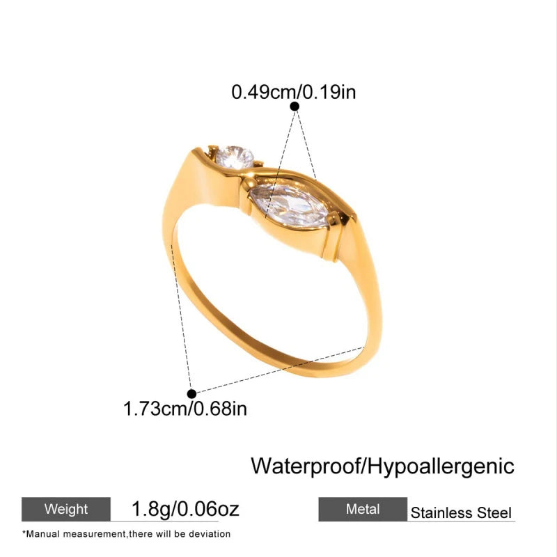 18K Gold Plated Stainless Steel Horse Eye Zircon Ring Women Multi Color Crystal