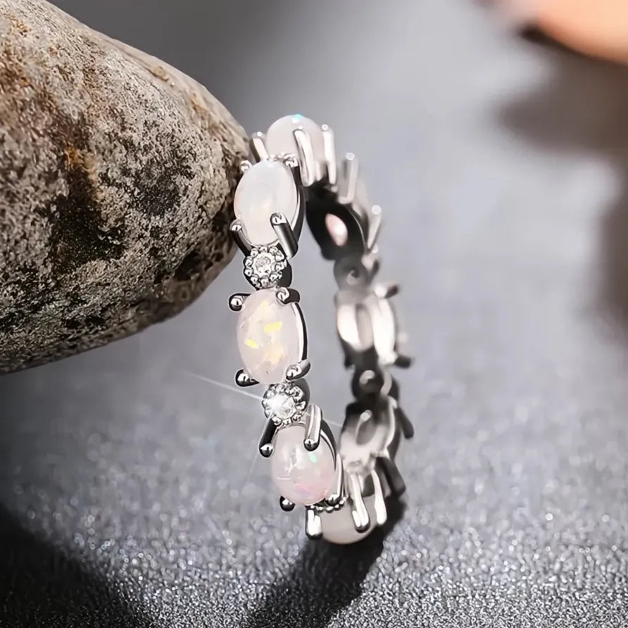 Geometric Imitation Opal Statement Ring for Women Daily Wear Gift Jewelry