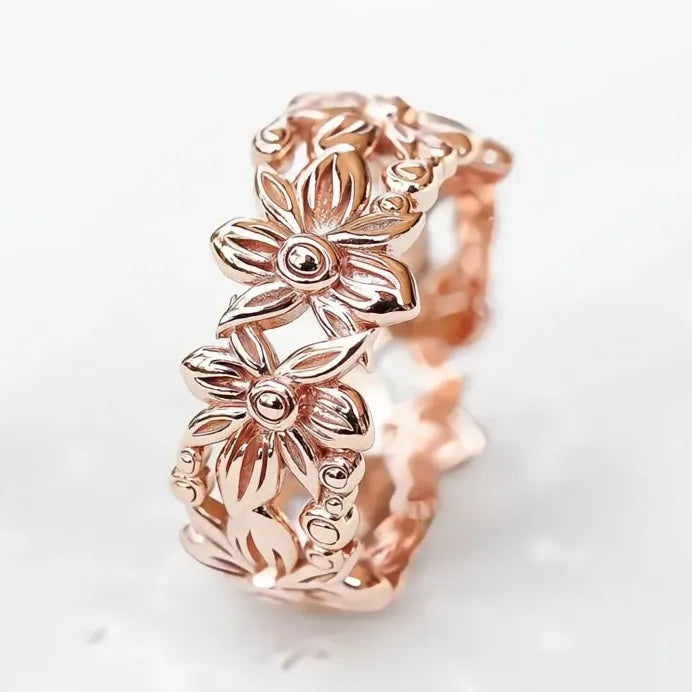 Brass Rose Gold Flower Ring for Women Wedding Party Birthday Gift Jewelry