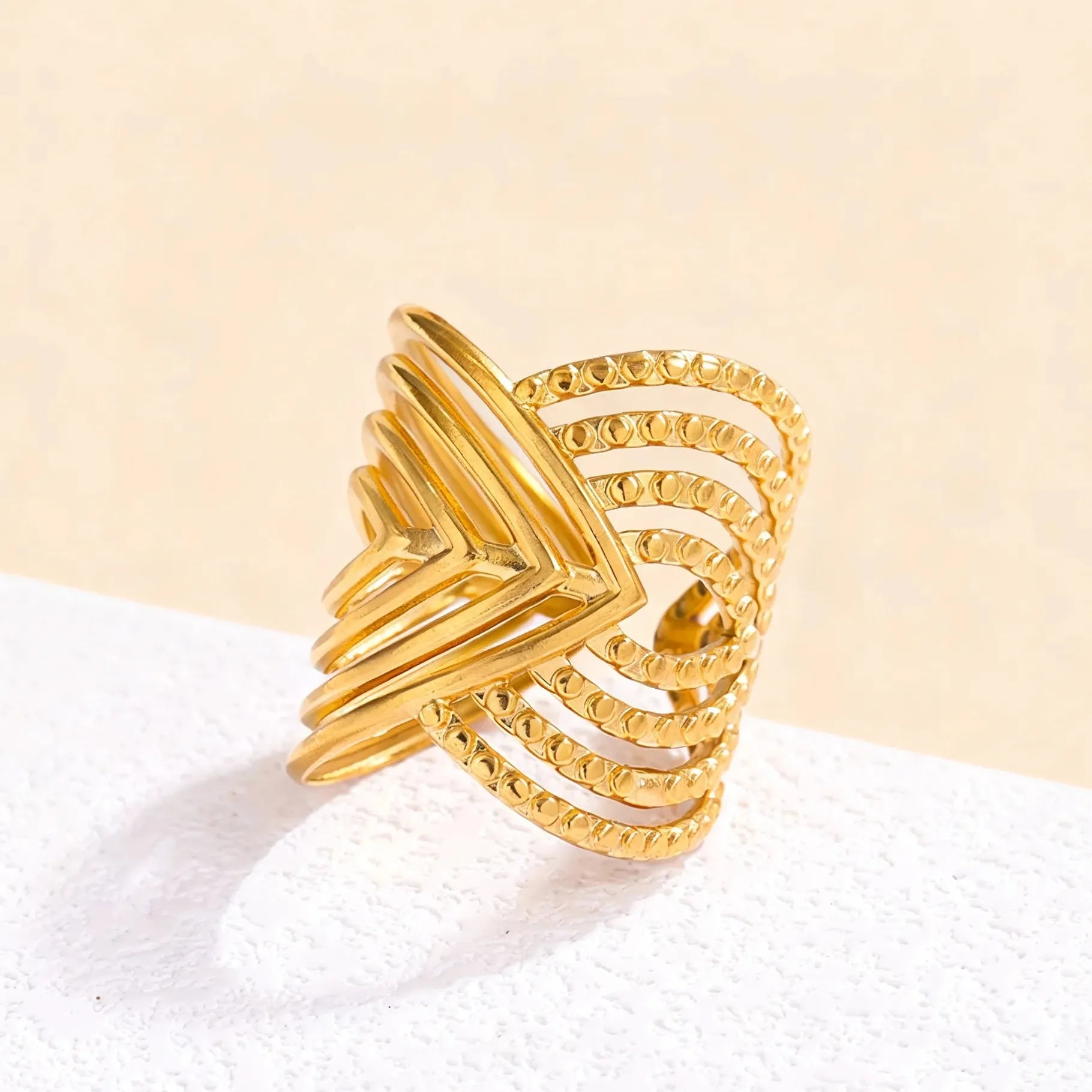 Women’s Stainless Steel Geometric Multi-Layer Line Ring Luxury Fashion Jewelry Gift