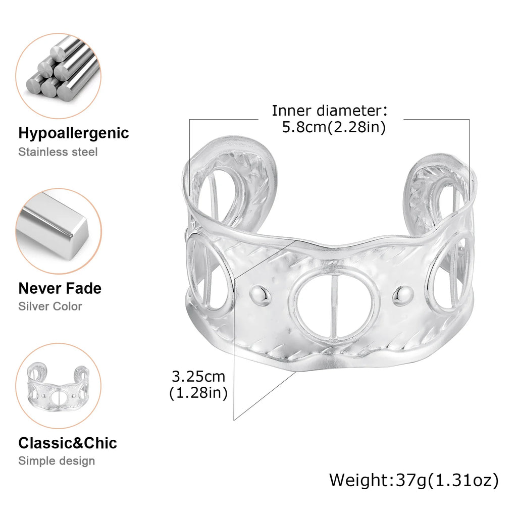 Hollow Wide Chunky Cuff Bangle Bracelet for Women Stainless Steel Gift