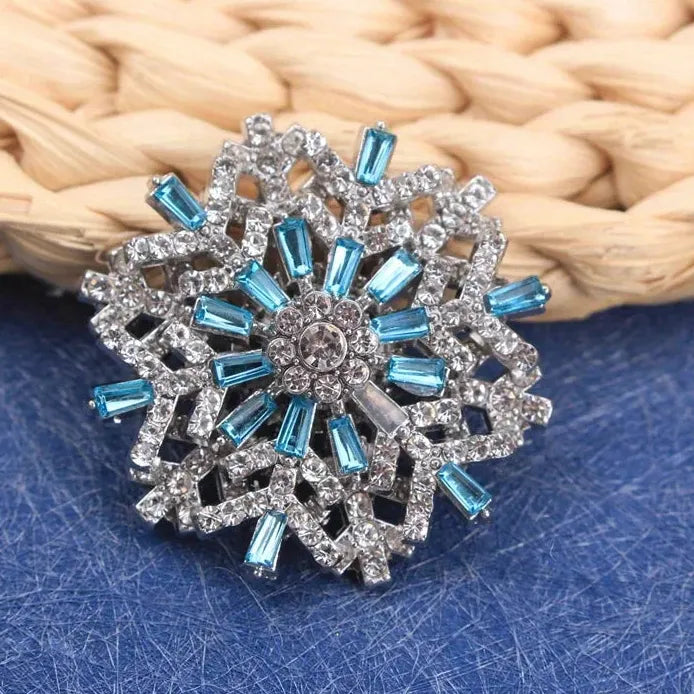 Double Turn Snowflake Brooch Pin with 6 Color Rhinestones for Women