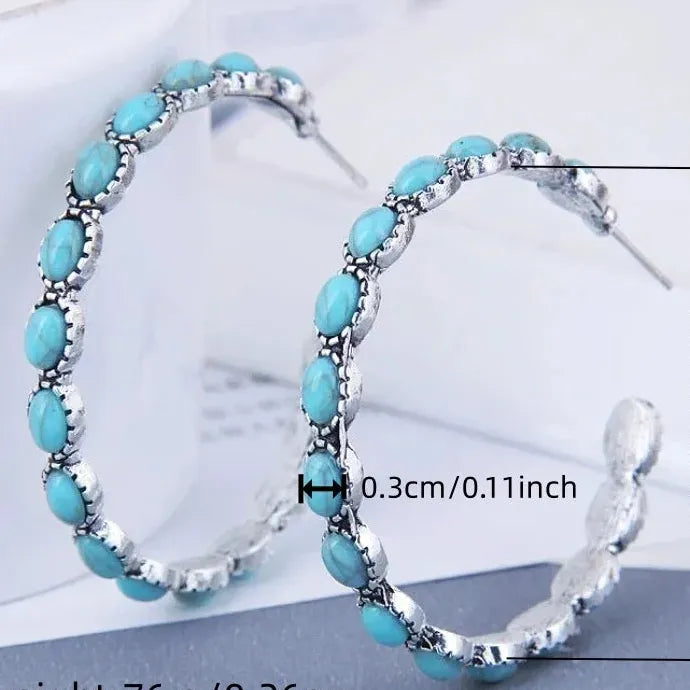 Vintage Turquoise Geometric Drop Earrings for Women Stone Zinc Alloy Jewelry