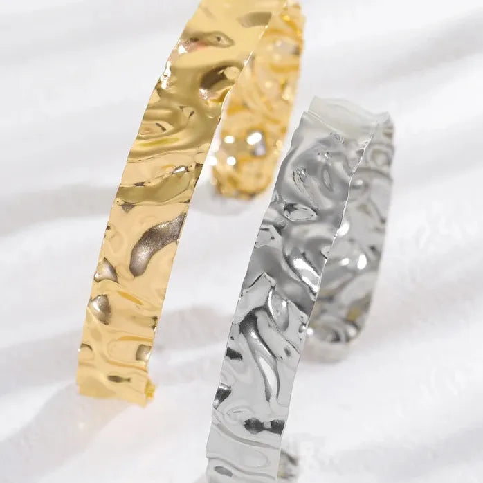 Punk Gothic Geometric Irregular Wrinkled Metal Necklace & Bracelet Set Women
