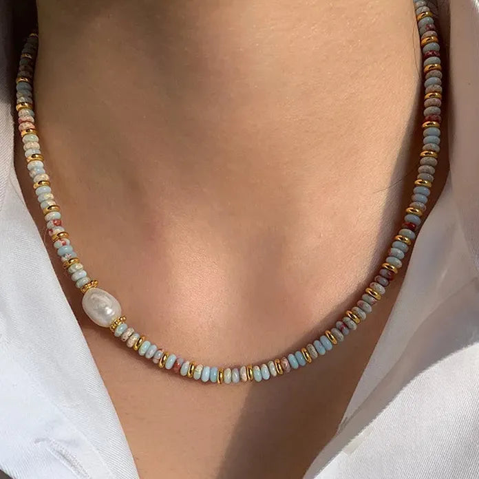 2026 Natural Stone Freshwater Pearl Circle Pendant Necklace Vintage Jewelry Gift