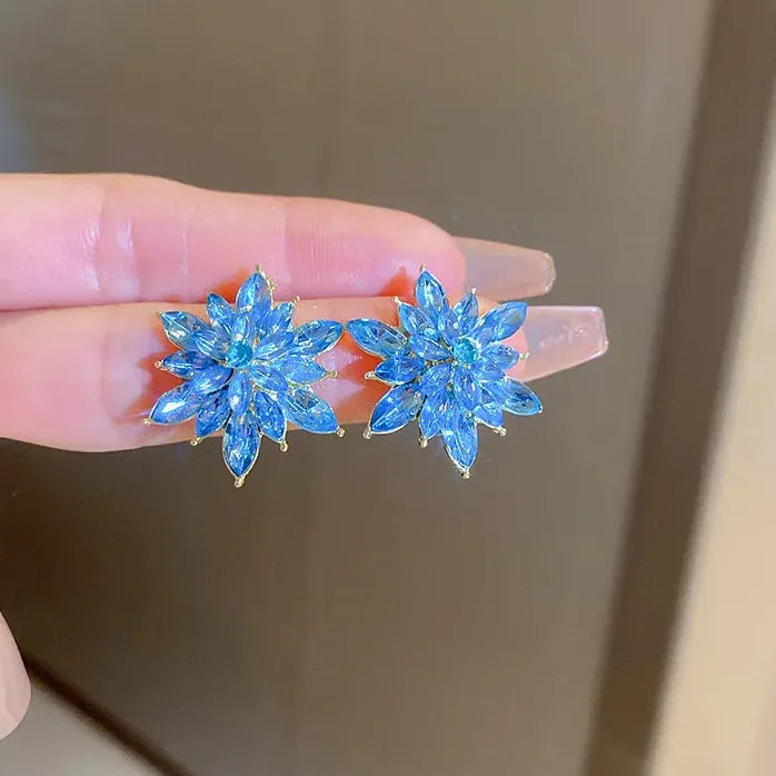 Luxury Crystal Flower Neo-Gothic Stud Earrings Stainless Steel Women Jewelry Gift
