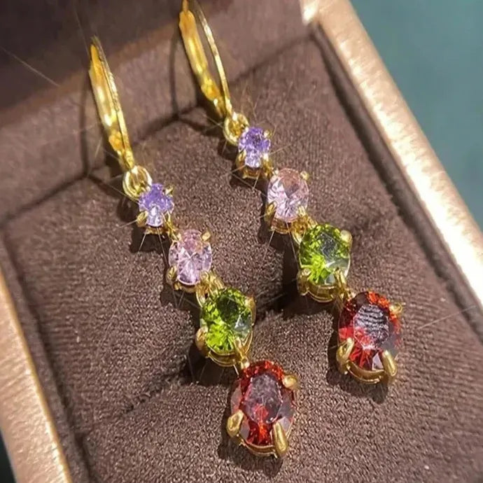 Leaf Flower Design Long Drop Earrings for Women Cubic Zirconia Wedding Jewelry