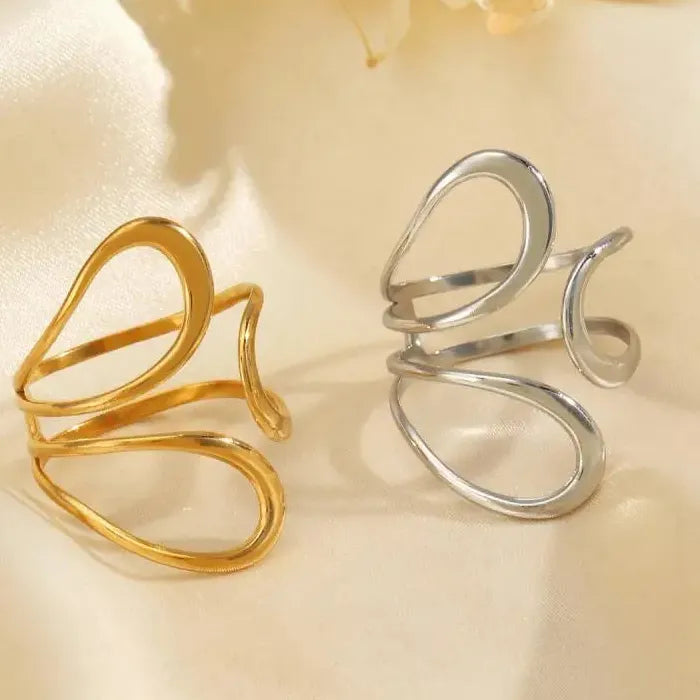 Stainless Steel Irregular Geometric Open Chain Ring for Women Punk Fashion Jewelry