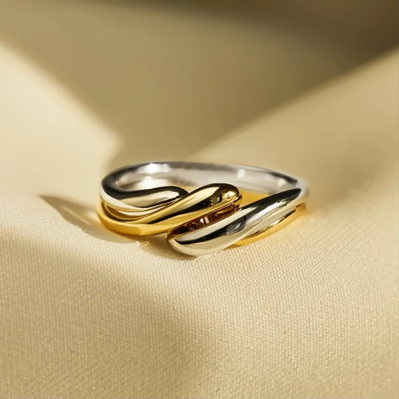 Two Tone Twist Metal Finger Ring for Women Modern Fashion Brass Daily Wear Jewelry