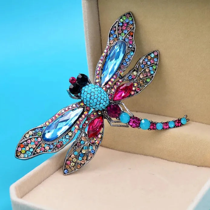 Blue Dragonfly Brooch Pin Pendant Vintage Style Rhinestone Gift