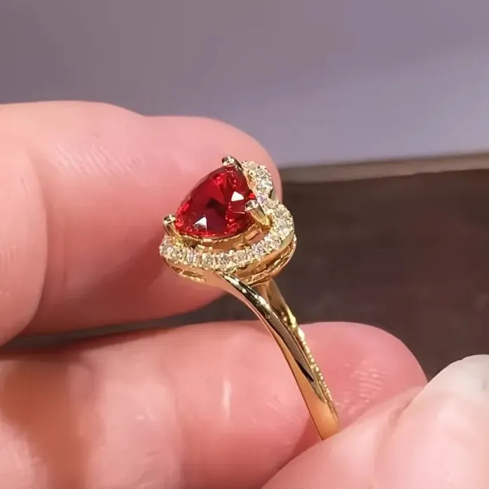 Red Heart CZ Gold Color Women’s Wedding Engagement Anniversary Ring Jewelry