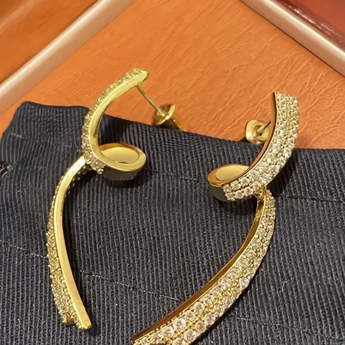Luxury Gold Geometric Drop Earrings with Sparkling Cubic Zirconia Women