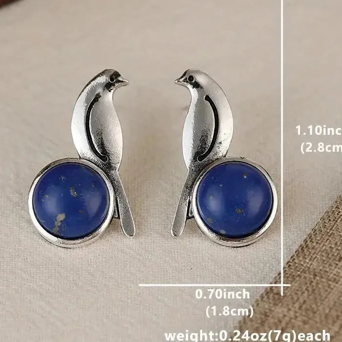 Italian Retro Bohemian Bird Design Zinc Alloy Lapis Lazuli Earrings for Women