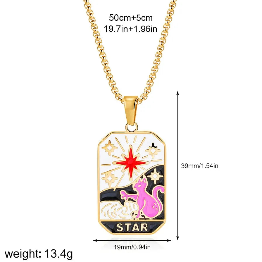 Vintage Gold Plated Stainless Steel Tarot Card Pendant Necklace for Women Punk