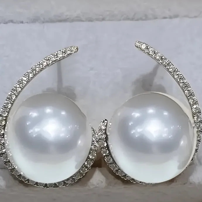 Simulated Pearl Drop Earrings with CZ Cubic Zirconia Brass Alloy for Wedding Party