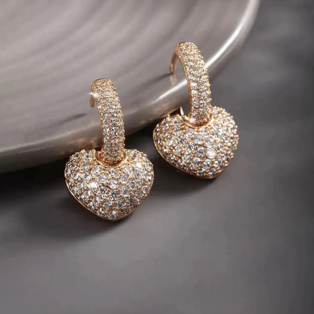 Gold Color Hollow Hoop Earrings for Women Paved CZ Stone Luxury Jewelry