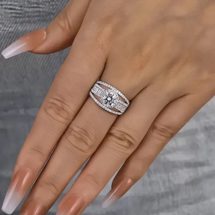 Elegant Silver Color CZ Bridal Wedding Engagement Band Ring