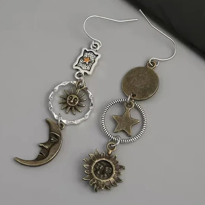 Greek Mythology Sun Moon Pendant Earrings Women Zinc Alloy Party Jewelry Gift