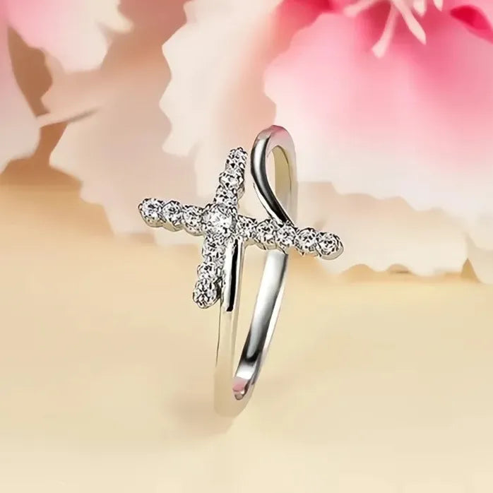 Brass Cubic Zirconia Cross Ring Wedding Party Jewelry for Women