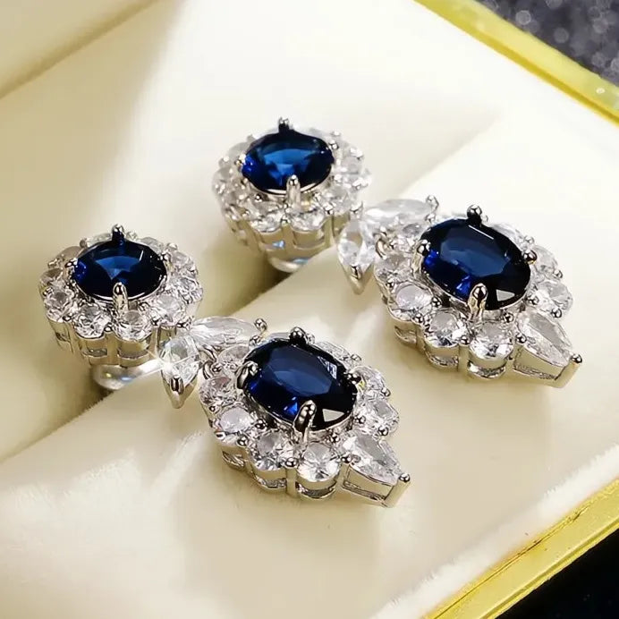 Blue Geometric Cubic Zirconia Drop Earrings for Women Wedding Jewelry