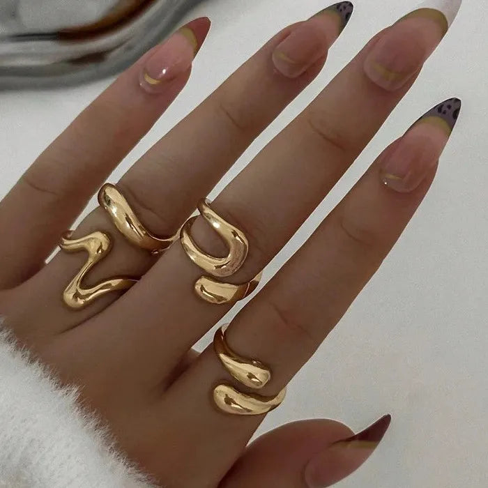 4Pcs Adjustable Vintage Geometric Metal Ring Set for Women Hip Hop Jewelry