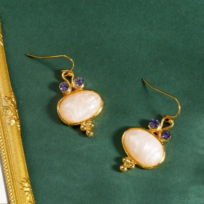 Vintage Boho Oval Cut Gemstone Drop Earrings for Women Girls Zinc Alloy