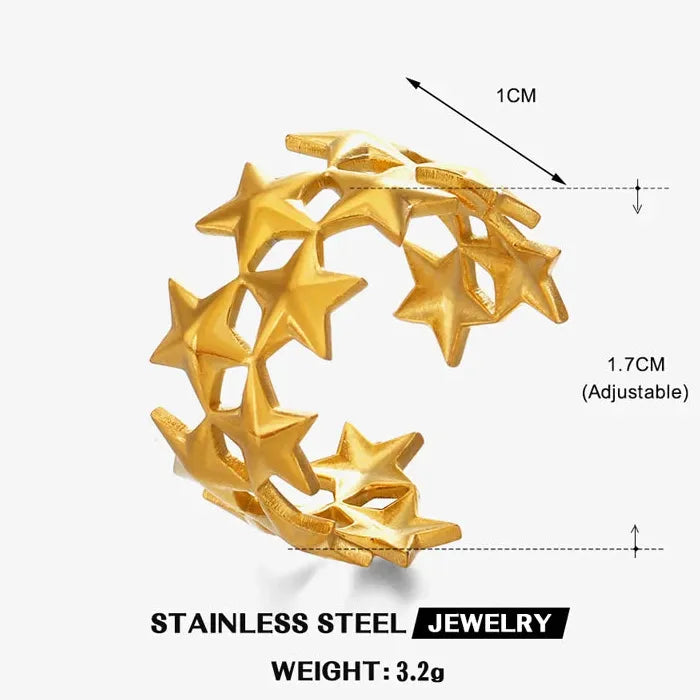 Adjustable Stainless Steel Star Ring for Women Vintage Casual Jewelry Gift