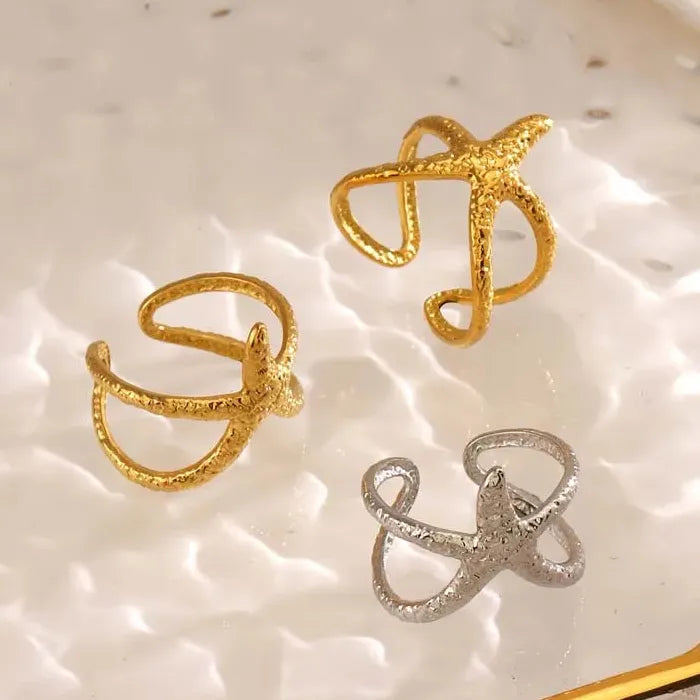Adjustable Stainless Steel Starfish Ring for Women Men Gold Jewelry Gift