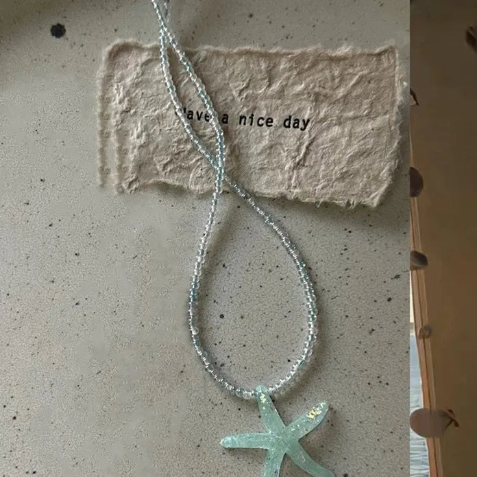Y2K Resin Starfish Pendant Necklace for Women Trendy Summer Beach Jewelry