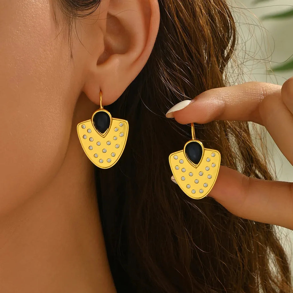 Vintage Gold Court Style Crystal Inlaid Drop Earrings for Women Bohemian Jewelry