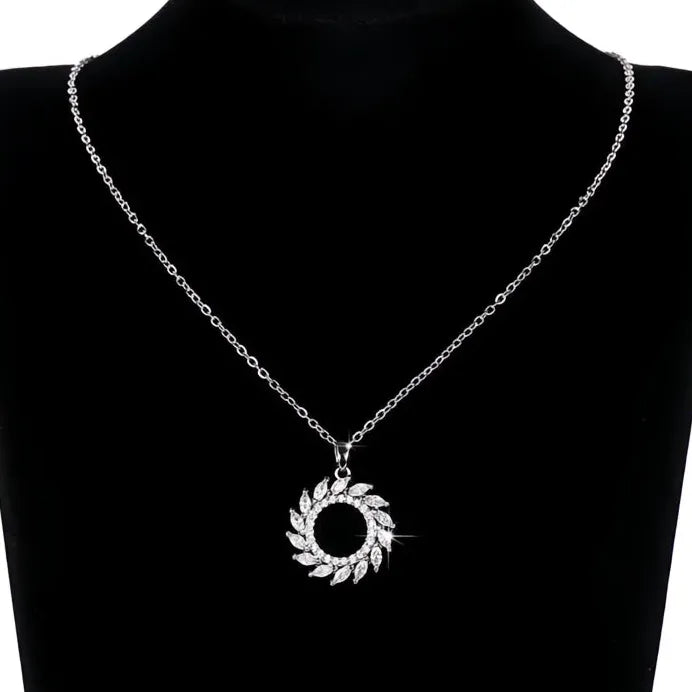 Elegant Circle Pendant Necklace with Marquise Cubic Zirconia for Women