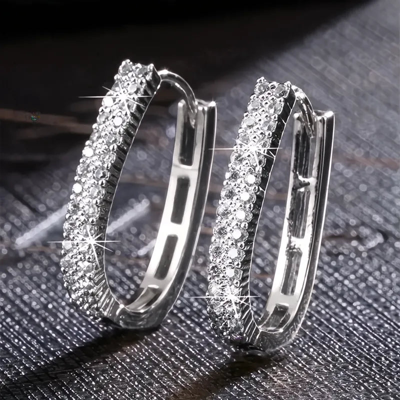 Silver Color Cross Hoop Earrings for Women Cubic Zirconia Crystal Fashion Jewelry Trends